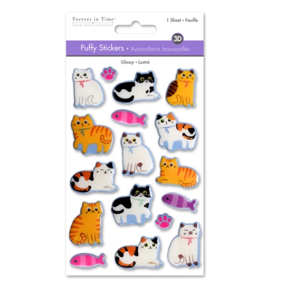 3D Glossy Puffy Cat Stickers 5.75" x 4" - Picture 2 of 4